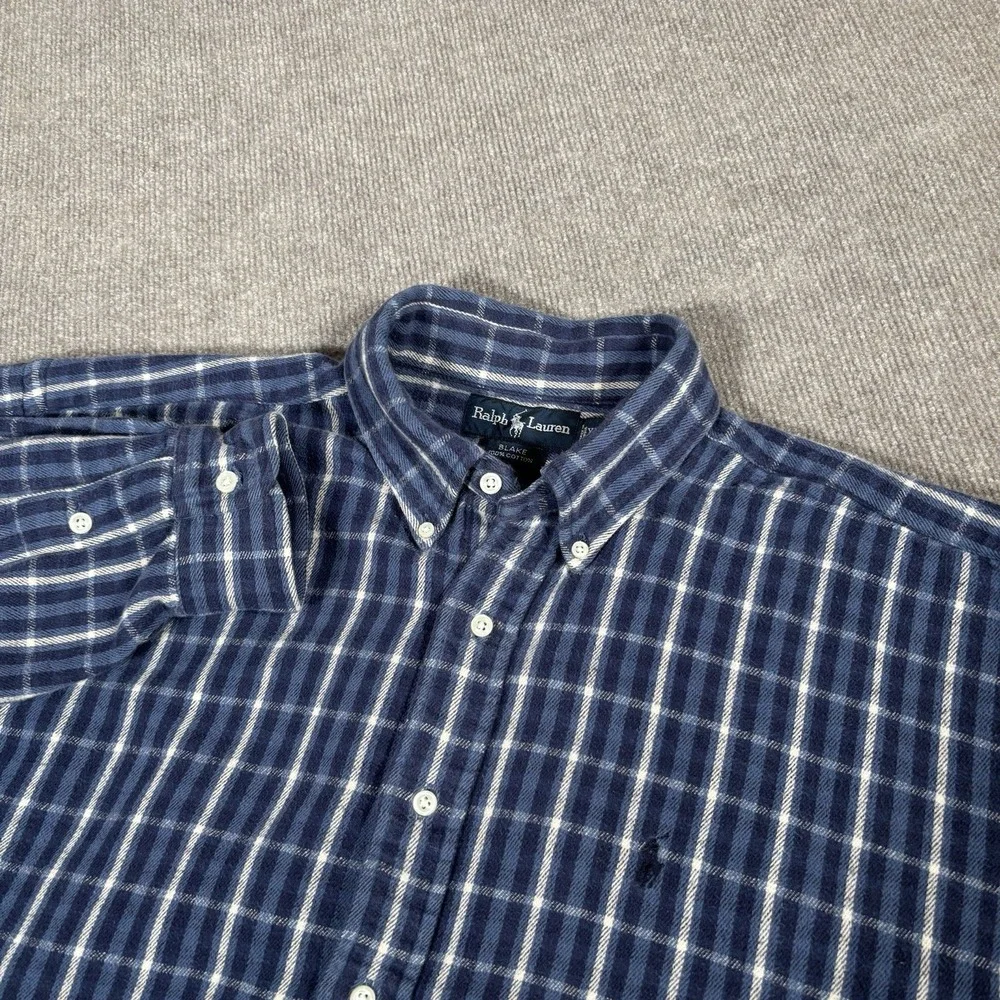 Vintage Polo Ralph Lauren Shirt Mens XL Blake‎ Flannel Heavy Blue Plaid Logo 90s